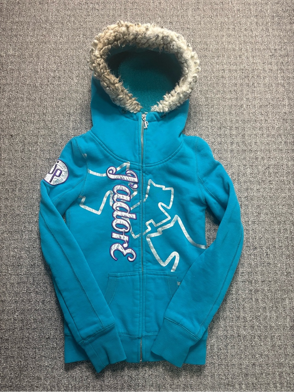 Women’s Y2K 2000s style Graphic Fur Hooded Graphic Zip up | $25